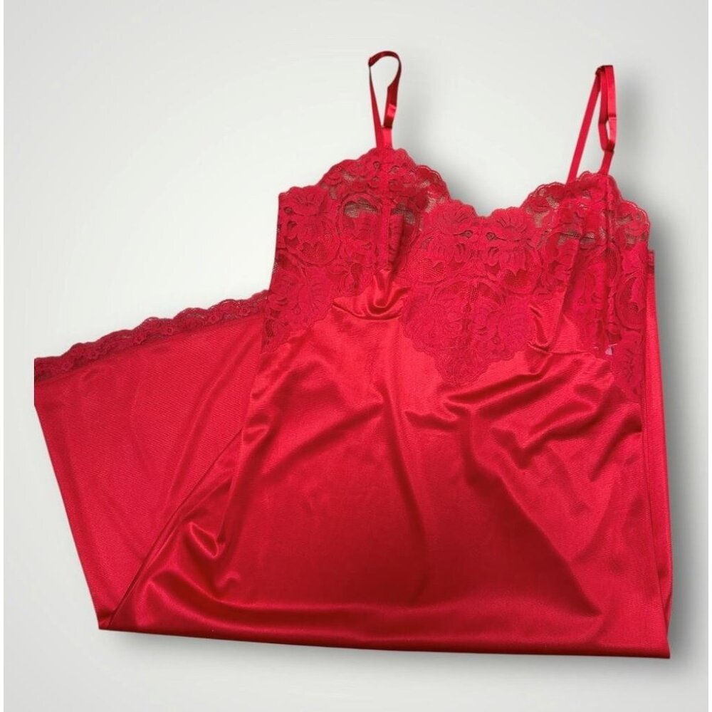 Vintage Red Full Slip 36 Nylon Dress Lace JC Penney 14
